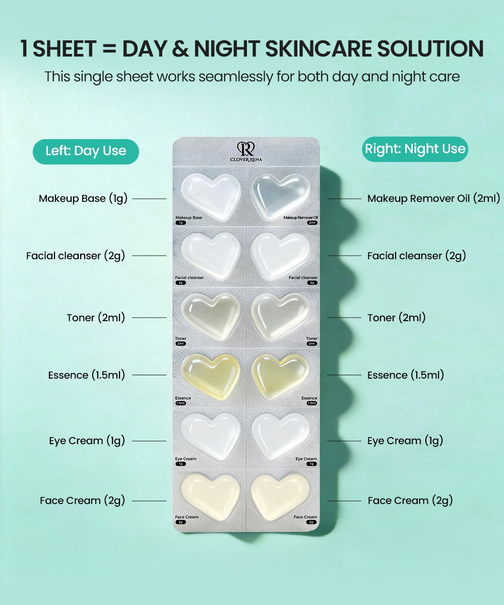 Day Night All-in-1 Anti-Aging Anti-Wrinkle Whitening Face Cream &amp; Serum Capsule Set 7 Sheets Heart-Shaped Skin Care Kit