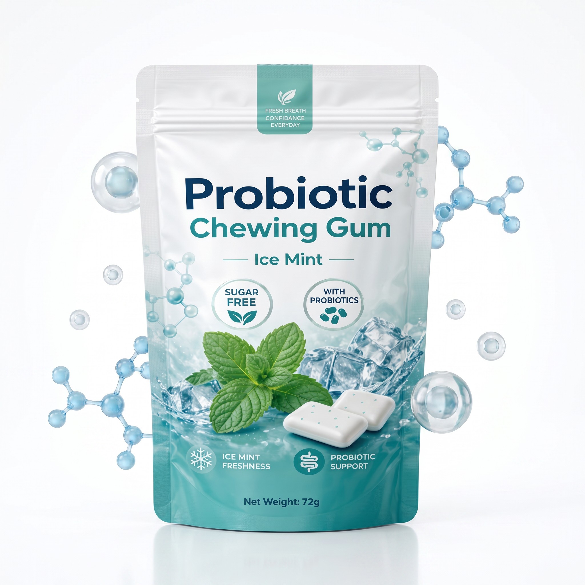 Private Label Probiotic Chewing Gum Sugar Free Ice Mint - Oral And Gut Health Supplement Functional Gum For OEM ODM