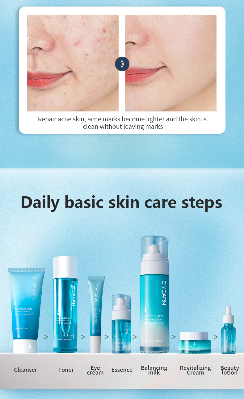 Private Label Salicylic Acid Collagen Skin Care Kit Moisturizing Korean Cosmetic Essence, Water, Cream, Essence Skin Care Set