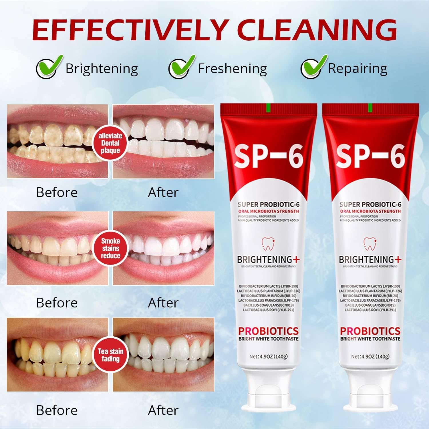 SP-6 Probiotic Organic Toothpaste for Whitening Teeth Oral Microbiome Care Stain Removing Fresh Breath Home Use Adult 140g