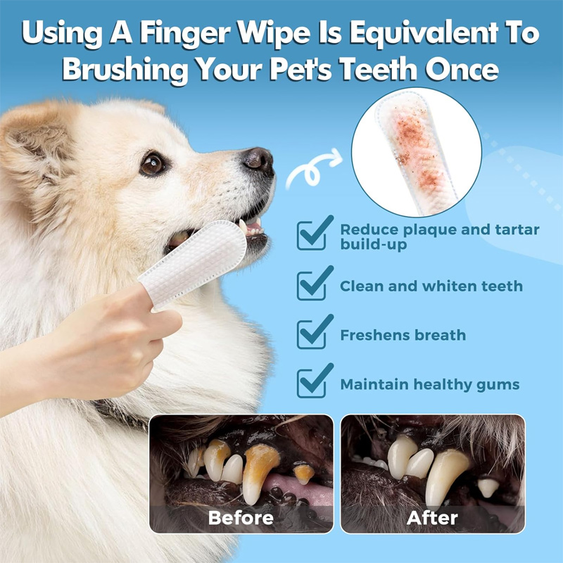 Daily Oral Care Pet Teeth Cleaning Dog Dental Finger Wipes Coconut Oil Aloe Vera