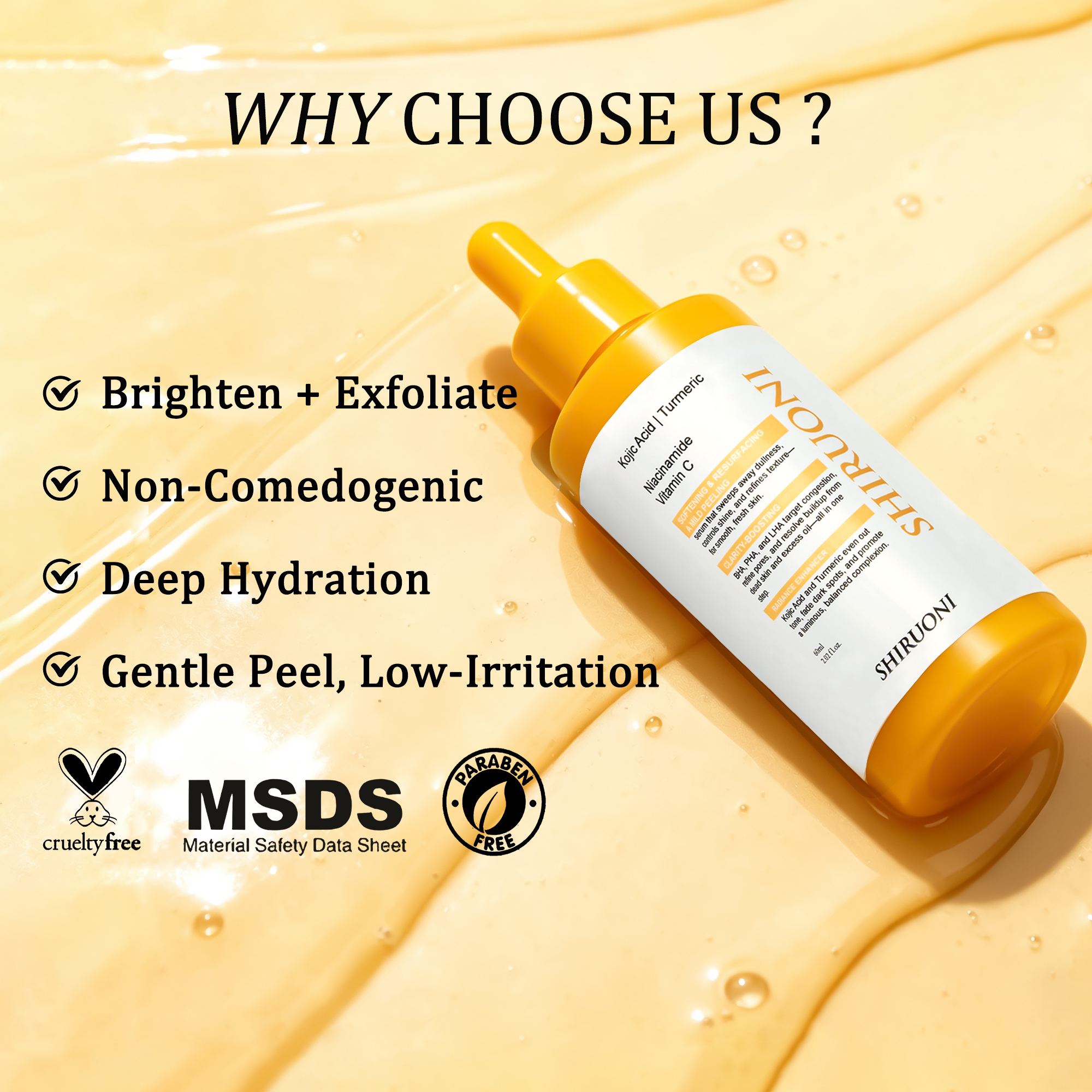 Private Label Kojic Acid Turmeric Skin Brighten Exfoliating Hydrating Lighten Dark Spots Face Turmeric Serum