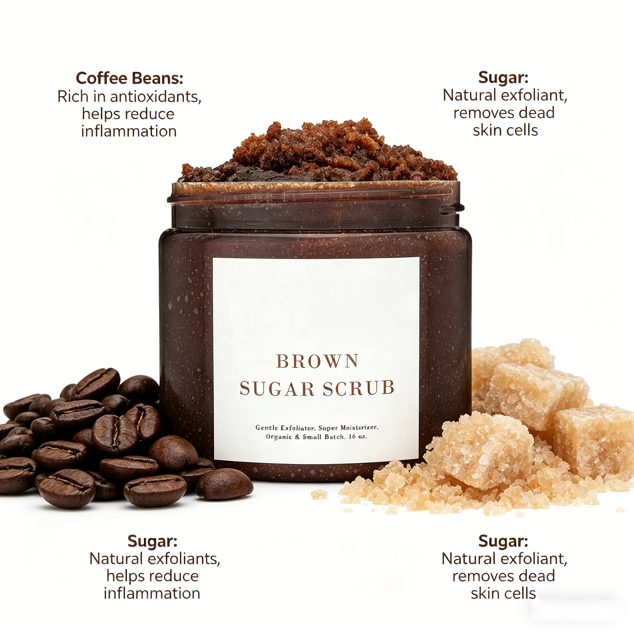 100% Organic Arabica Coffee Body Scrub with Aloe Vera &amp; Coconut Oil Natural Exfoliator for Normal Skin Brown Sugar Coffee Scrub