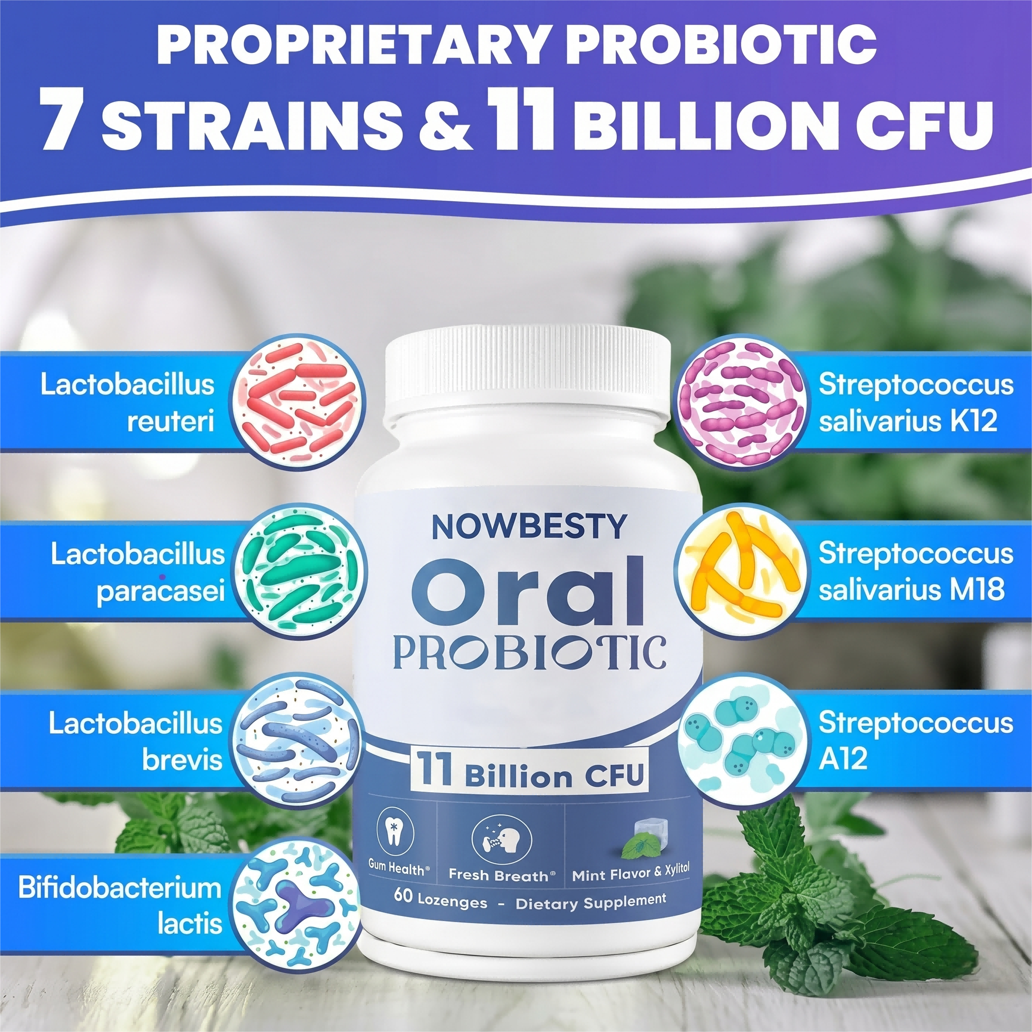 OEM Oral Probiotics Lozenges 11 Billion CFU Oral Probiotics for Mouth Bad Breath Balance Oral Microbiome Promote Oral Health