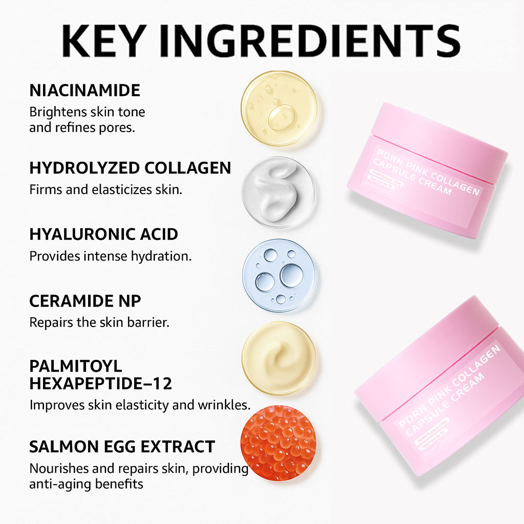 Wholesale Salmon DNA Ceramide Niacinamide Face Moisturizing Cream Korean Skincare Peptide PDRN Pink Collagen Capsules Face Cream