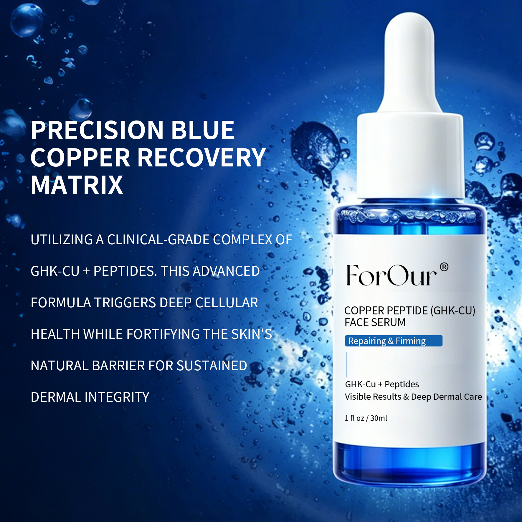 30ml Blue Copper Peptide GHK-Cu Serum Precision Recovery Matrix Advanced Peptides Formula for Collagen Synthesis Repair OEM
