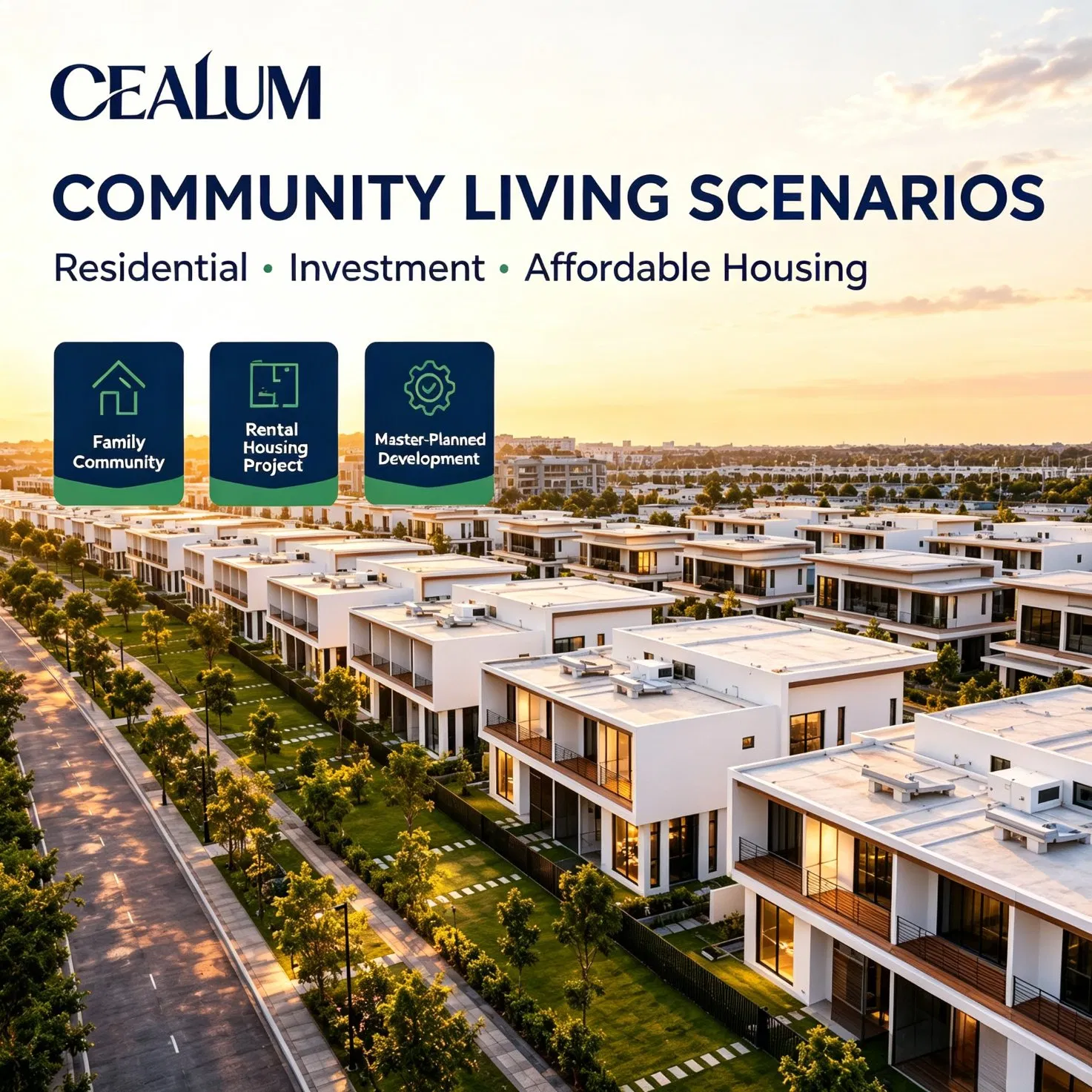 Proyecto de Comunidad de Casas Prefabricadas Cealum Modernas, 432 Casas Adosadas Prefabricadas de Acero Ligero de Dos Plantas, Escalable 100-Units Desarrollo de Vivienda Masiva Llave en Mano