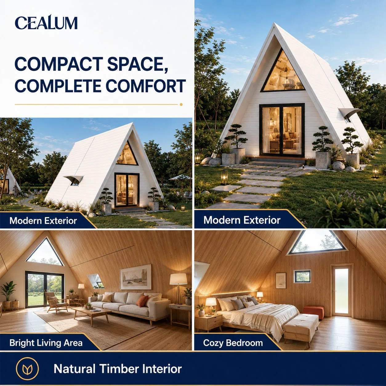 Casa Tiny a Marco Blanco Prefabricada para Vacaciones en Glamping, Casa de Huéspedes en Jardín, Alojamiento Turístico, Edificio Residencial y Comercial