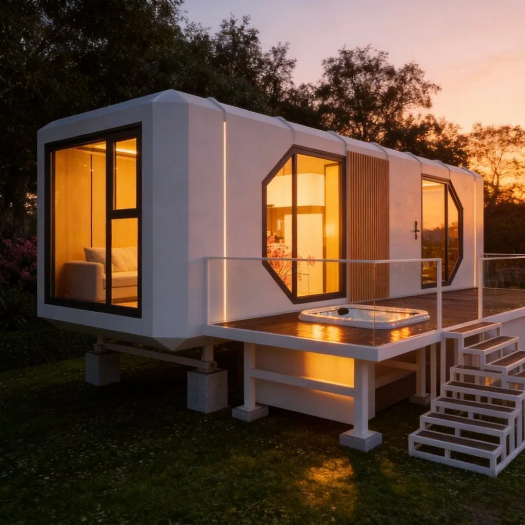 Casas residenciales móviles inteligentes modulares expandibles de cápsulas prefabricadas ecológicas de acero
