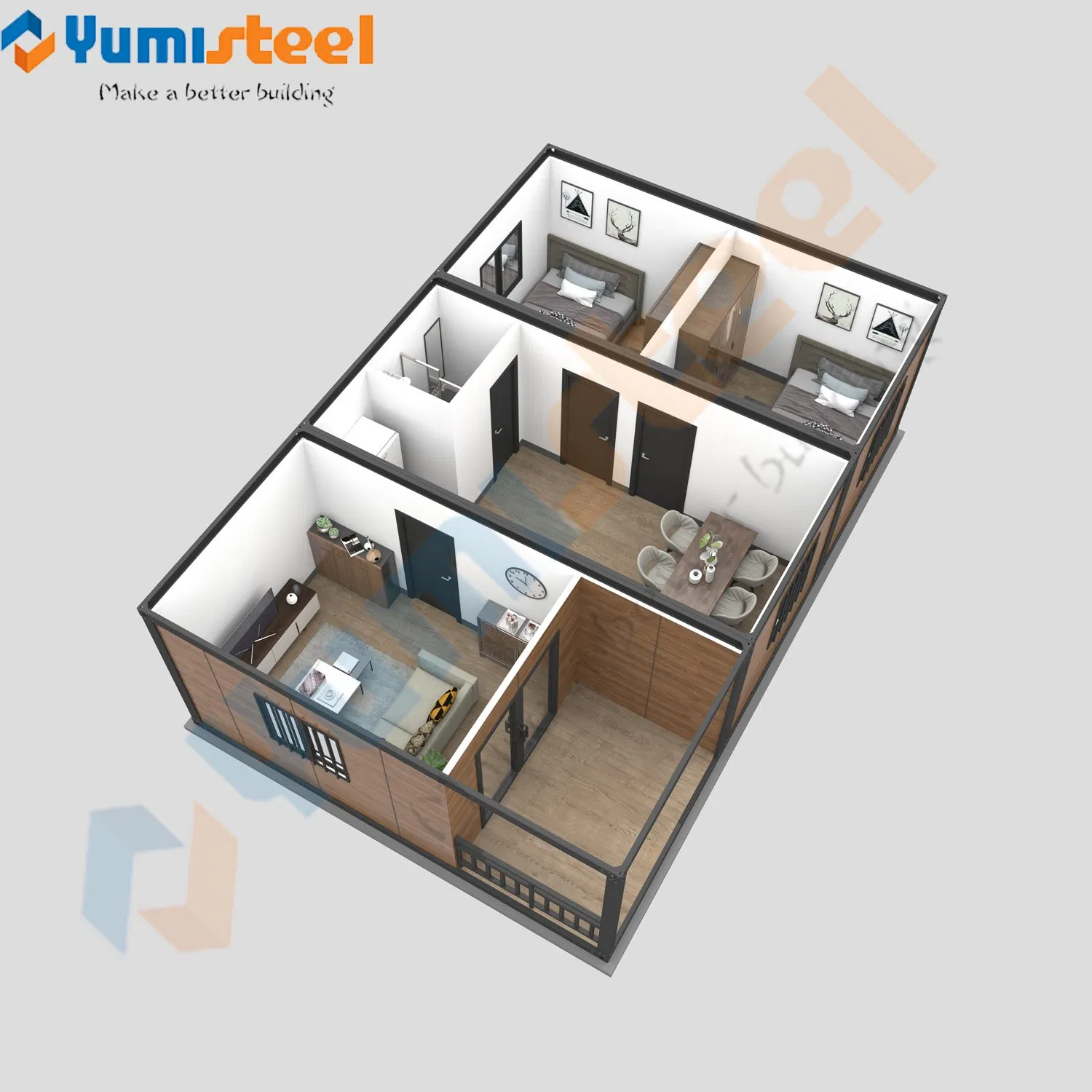 Casa modular moderna y pequeña con dos dormitorios para familia