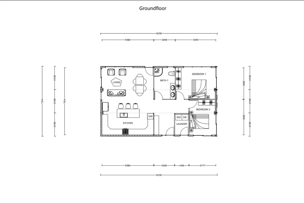Plano de Planta de Casa Prefabricada Modular de Contenedor de Lujo Moderno