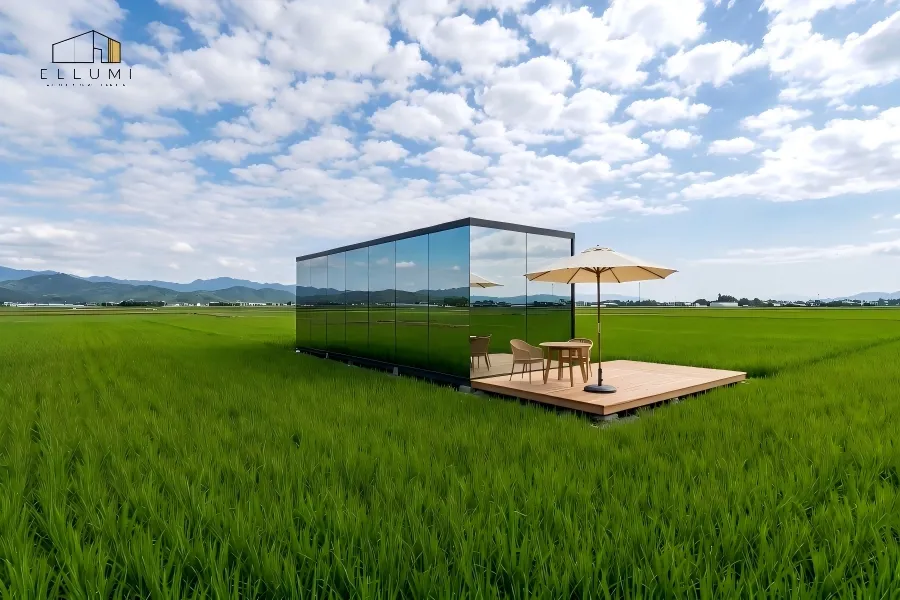 Casa Contenedor Prefabricada Modular Cabaña Pared de Vidrio Casa Pequeña Proyecto de Villa de Vacaciones