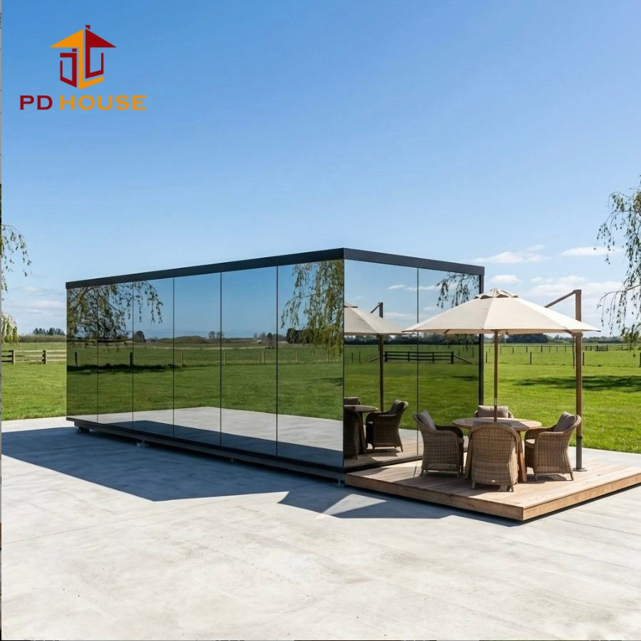 Casa Contenedor Prefabricada Modular Cabaña Pared de Vidrio Casa Pequeña Proyecto de Villa de Vacaciones