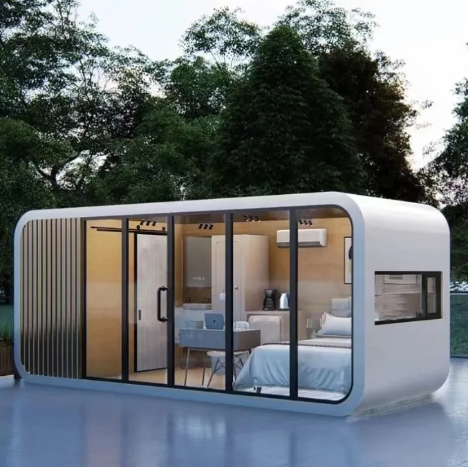 Casa de manzana de alta calidad, diseño moderno, casas prefabricadas modulares, sala de estar, pod de jardín, casas contenedor