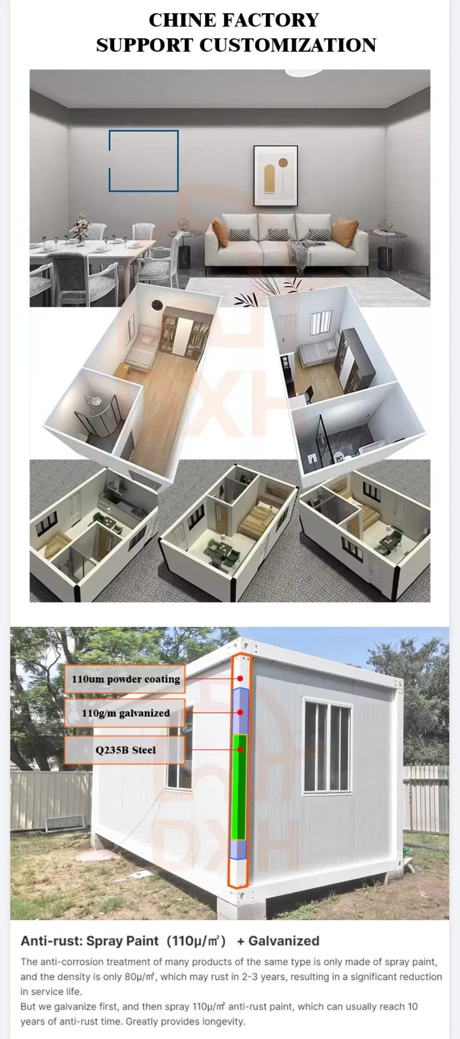 Casa Contenedor Prefabricada Desmontable para Oficina, Escuela, Dormitorio y Residencia 20FT