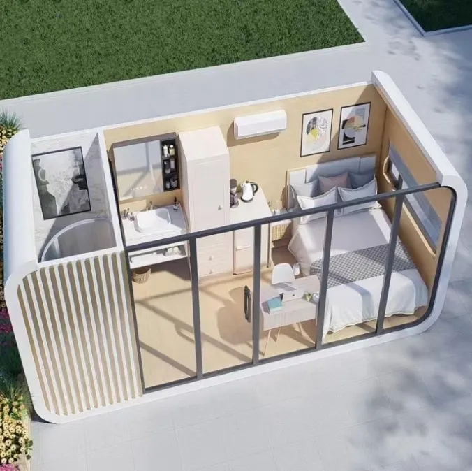 Casa de manzana de alta calidad, diseño moderno, casas prefabricadas modulares, sala de estar, pod de jardín, casas contenedor