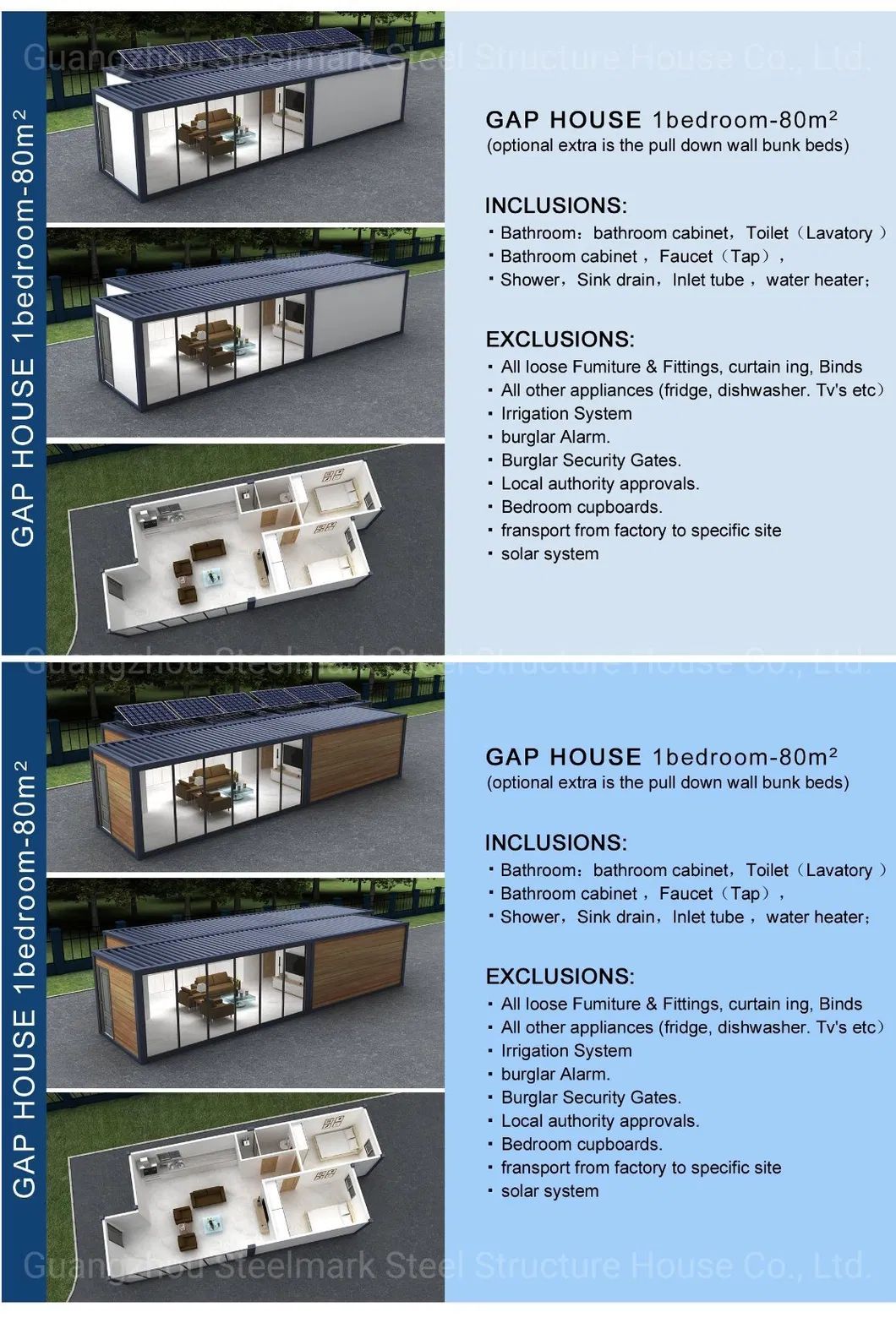 Casa residencial de bajo costo, hogar de contenedor prefabricado, casas solares
