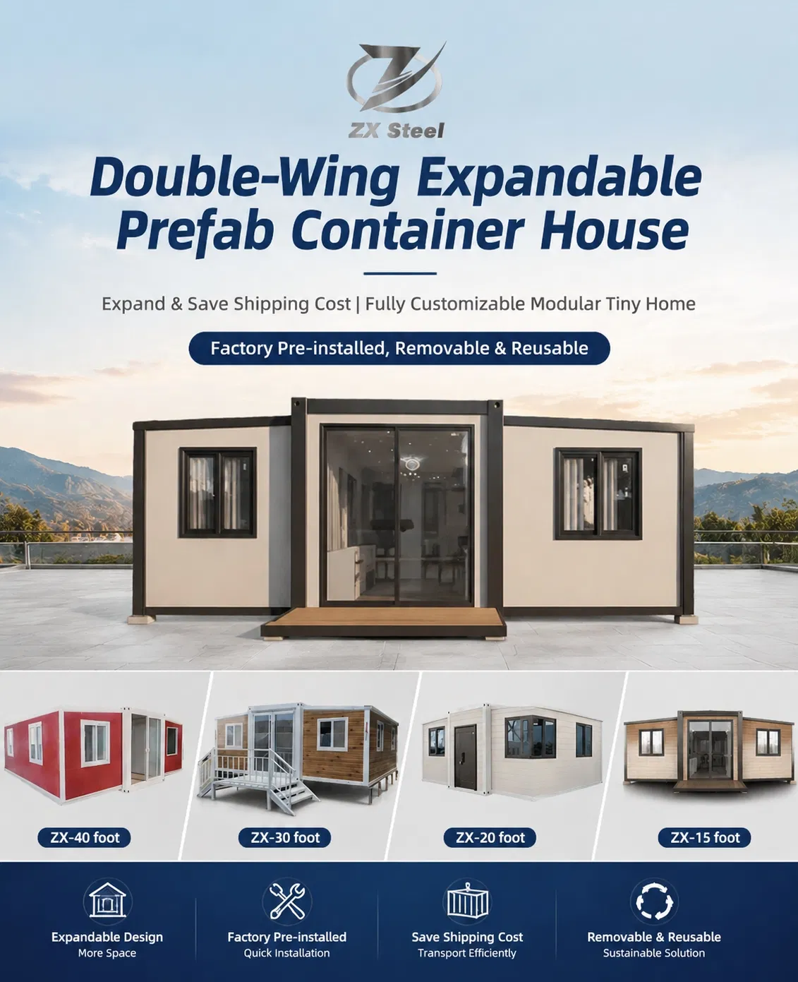 Casa modular prefabricada de doble ala plegable aislada