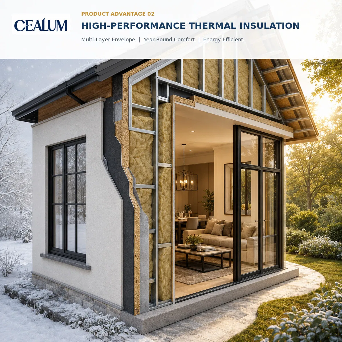 Casa modular prefabricada de fábrica, tres unidades conectadas con patio privado, diseño y decoración personalizados para proyectos de vivienda residencial