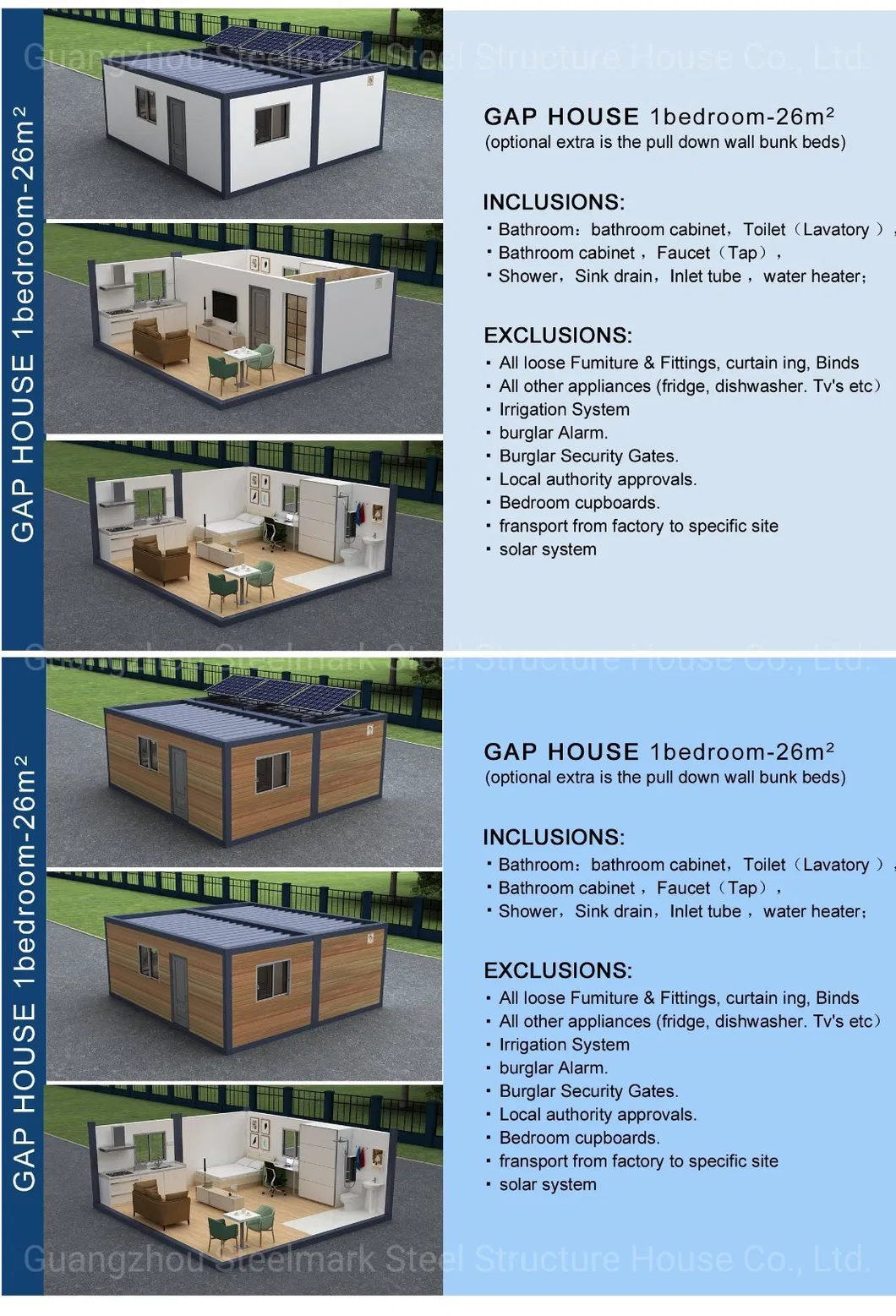 Casa residencial de bajo costo, hogar de contenedor prefabricado, casas solares