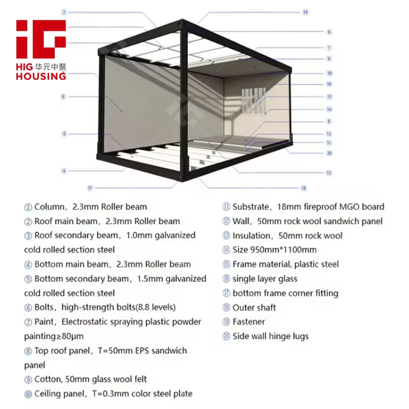 Oficina móvil modular plegable prefabricada de contenedor potable, casas de contenedor prefabricadas