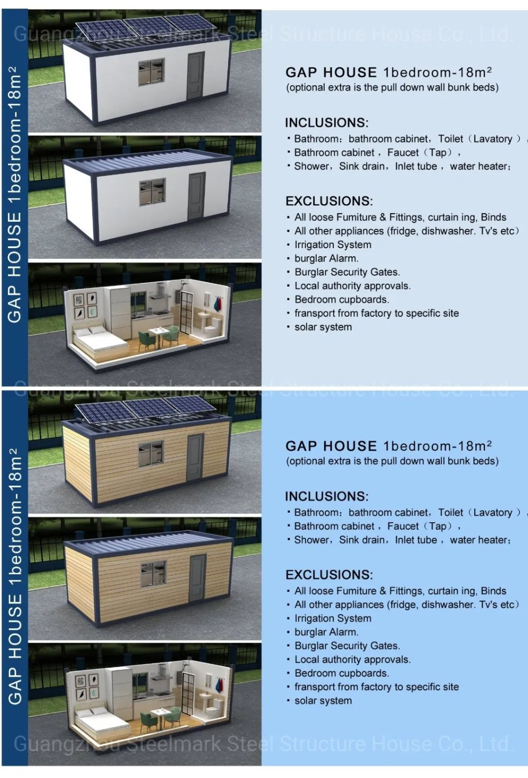 Casa residencial de bajo costo, hogar de contenedor prefabricado, casas solares