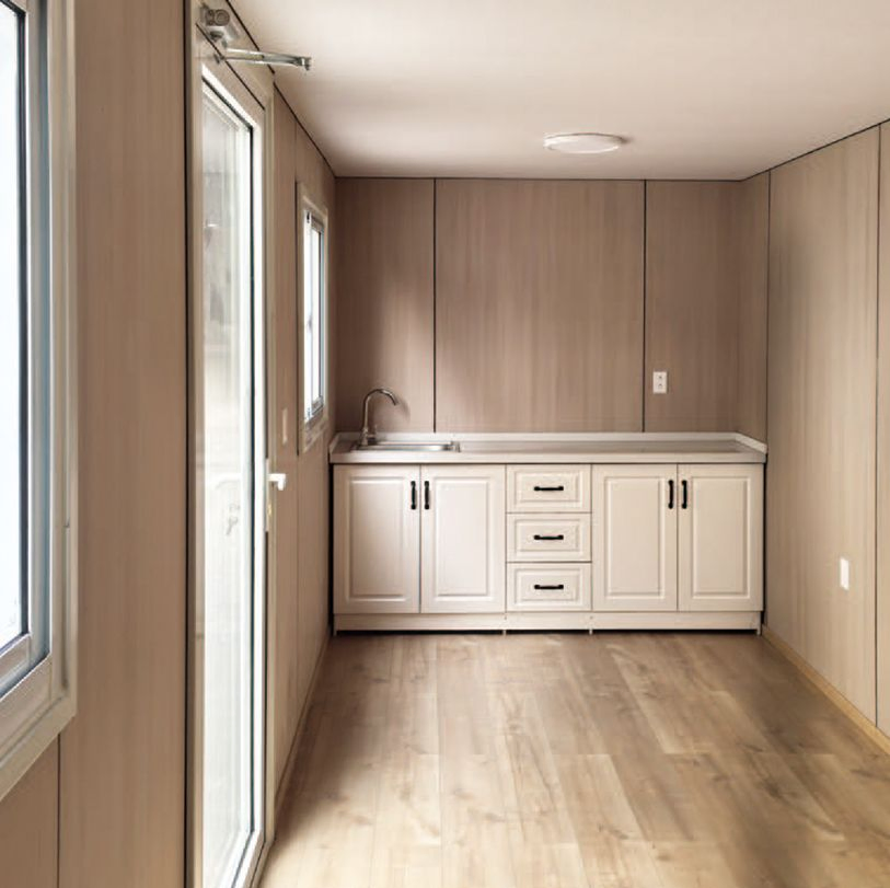 Casa contenedor segura con baño, cama y mesa de comedor, oficina contenedor portátil