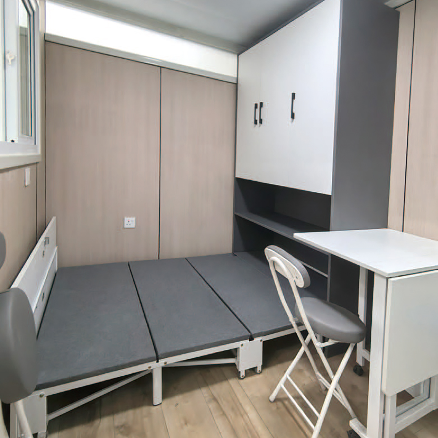 Casa contenedor segura con baño, cama y mesa de comedor, oficina contenedor portátil