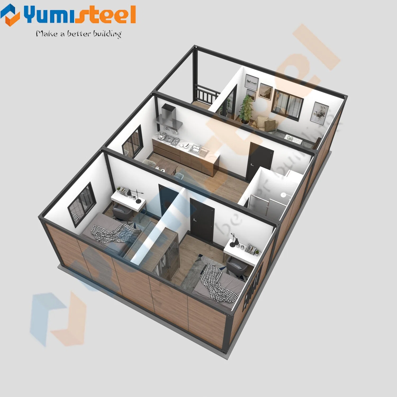 Casa modular moderna y pequeña con dos dormitorios para familia