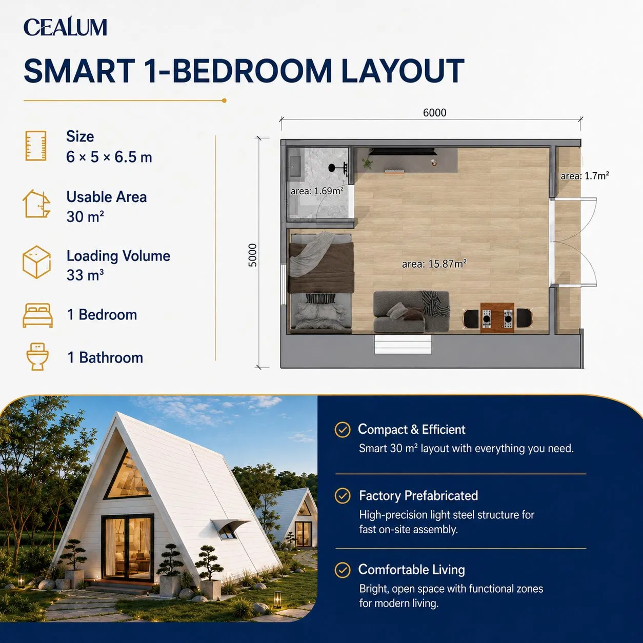 Casa Tiny a Marco Blanco Prefabricada para Vacaciones en Glamping, Casa de Huéspedes en Jardín, Alojamiento Turístico, Edificio Residencial y Comercial
