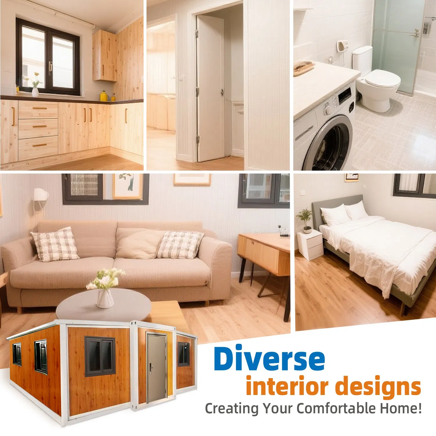 3 Casa Tiny Home Expandable Contenedor Modular Portable Plegable para Vivienda Residencial y Vida de Vacaciones con Baño