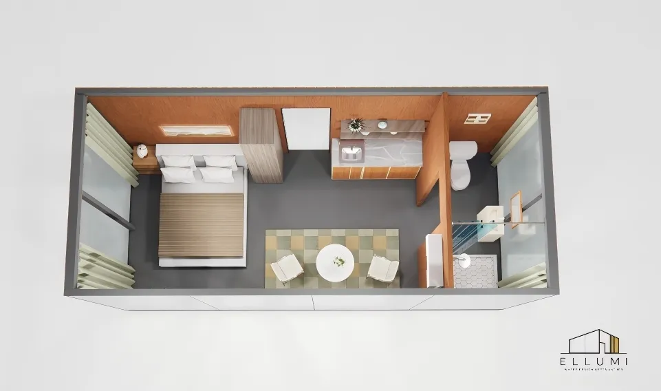 Casa Contenedor Prefabricada Modular Cabaña Pared de Vidrio Casa Pequeña Proyecto de Villa de Vacaciones