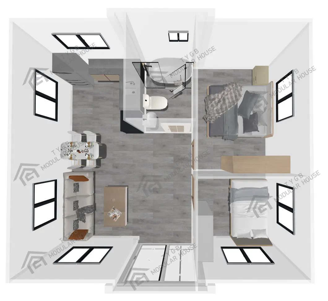 20ft dos Dormitorios Un baño Una cocina Una sala de estar