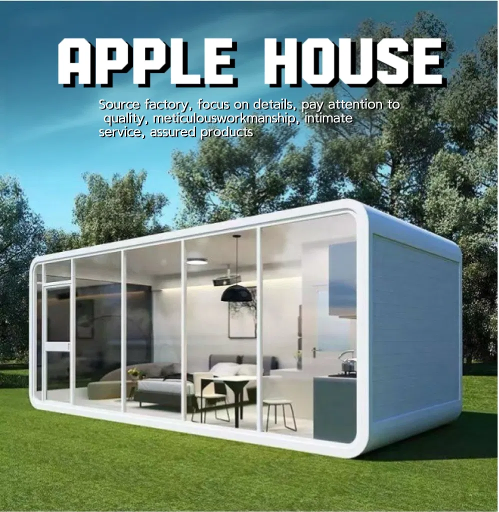 Casa de manzana de alta calidad, diseño moderno, casas prefabricadas modulares, sala de estar, pod de jardín, casas contenedor
