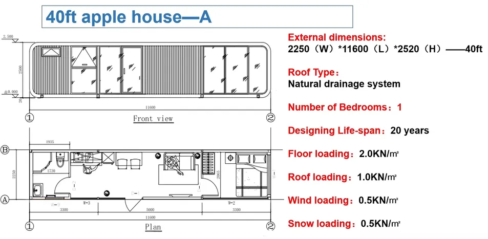 Casa Tiny Modular de Contenedor con Baño y Energía Solar para Familia
