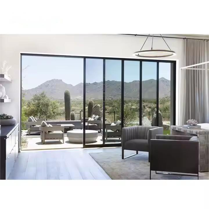 تصميم حديث باب منزلق مطبخ بإطار ألمنيوم مخصص زجاج مزدوج رقيق داخلي مع شاشة
