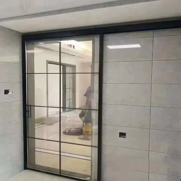 باب زجاجي مزدوج مع إطار ألومنيوم رفيع داخلي منزلق