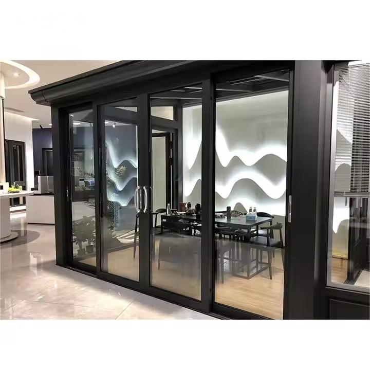 تصميم حديث باب منزلق مطبخ بإطار ألمنيوم مخصص زجاج مزدوج رقيق داخلي مع شاشة
