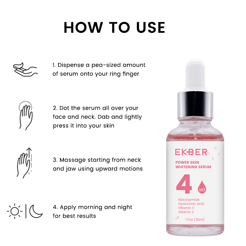 Suero Facial Orgánico Antienvejecimiento Blanqueador de Piel Ekber Wholesale Vitamina C Niacinamida Vitamina E Ha Cara 4 en 1 Suero