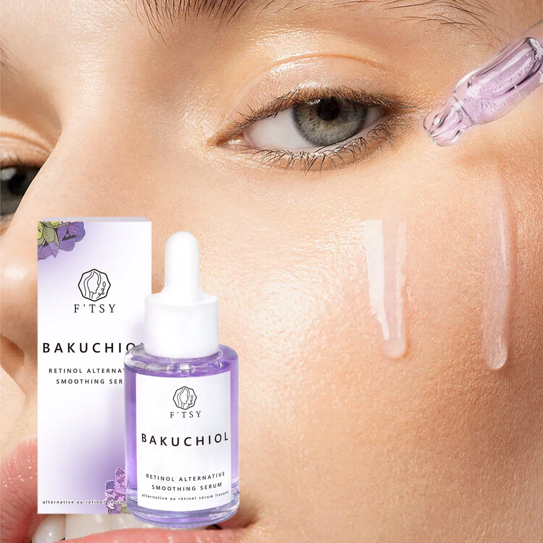 Suero facial antienvejecimiento vegano natural de marca propia para el cuidado de la piel, reduce arrugas y reafirma con bakuchiol
