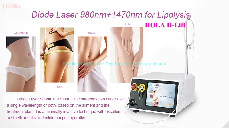 Diodo Endolaser 980 Nm 1470 Dispositivo de Lifting Facial Láser Liposucción Lipólisis