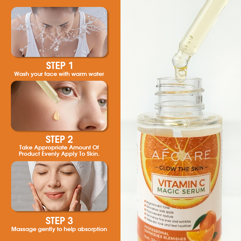 Suero Mágico de Vitamina C Rafcare 30ml Suero Facial Iluminador Suero Hidratante Antienvejecimiento Reducción de Arrugas Reparación de Manchas Oscuras para el Cuerpo