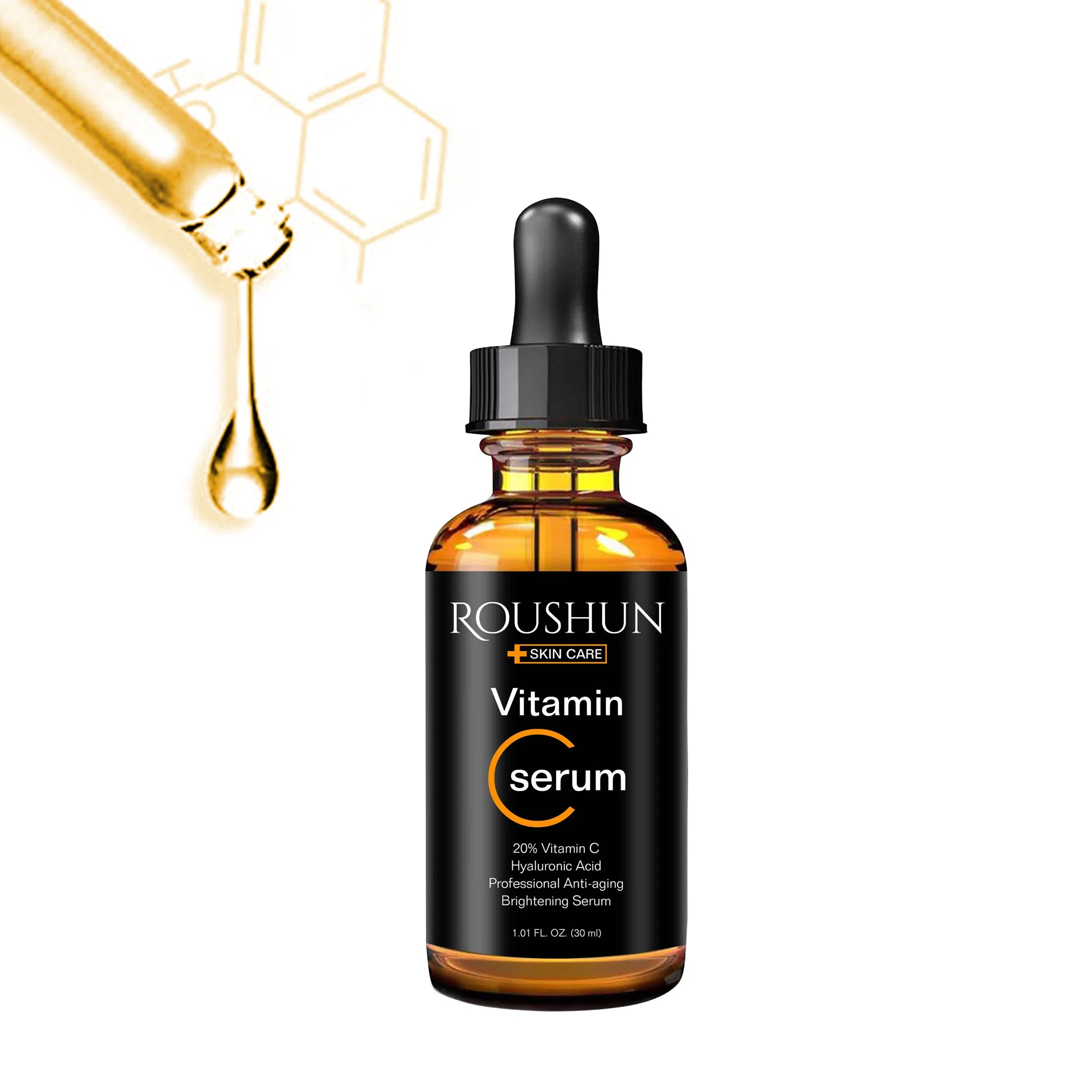 Roushun 20% Suero Facial de Vitamina C Ácido Hialurónico Profesional Antienvejecimiento Suero Iluminador