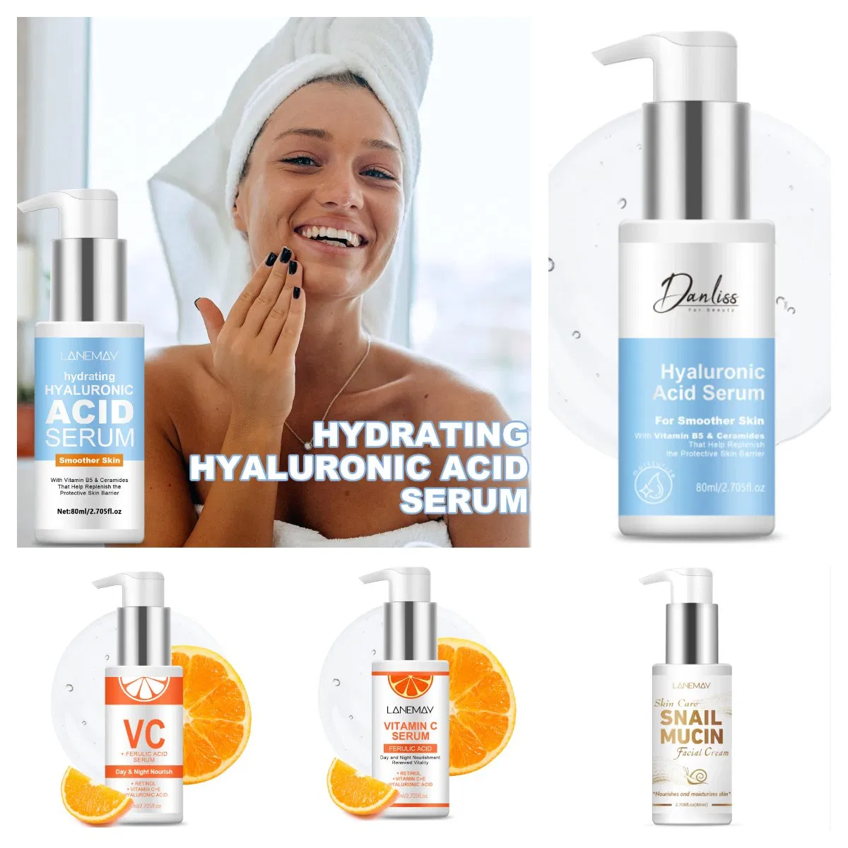 Cuidado facial antienvejecimiento reduce arrugas reafirma la piel radiante péptidos ácido hialurónico suero facial antienvejecimiento ácido hialurónico vitamina C suero facial