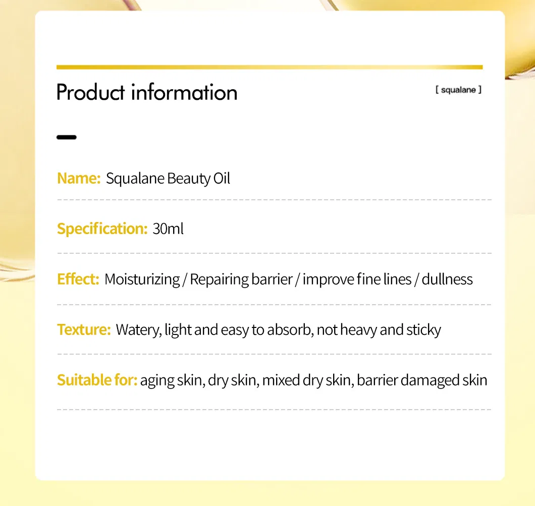 Aceite de esencia de esqualano de alta calidad, hidratante profundo, reparador de la barrera cutánea, suero facial