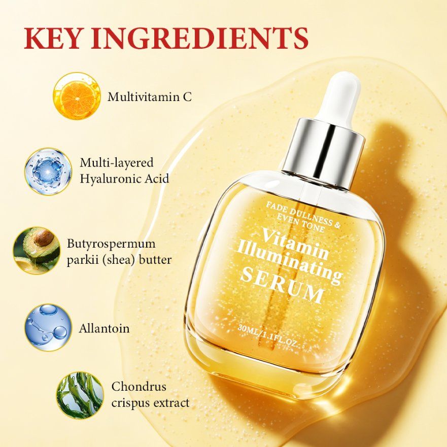 Suero iluminador de vitamina C OEM/ODM para piel opaca y textura desigual
