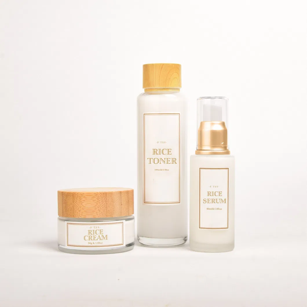 Conjunto de Cuidado de la Piel de Arroz Natural Personalizado Crema Aclaradora Facial Tónico Facial Suero Facial Antienvejecimiento Conjunto de Cuidado Personal de la Piel