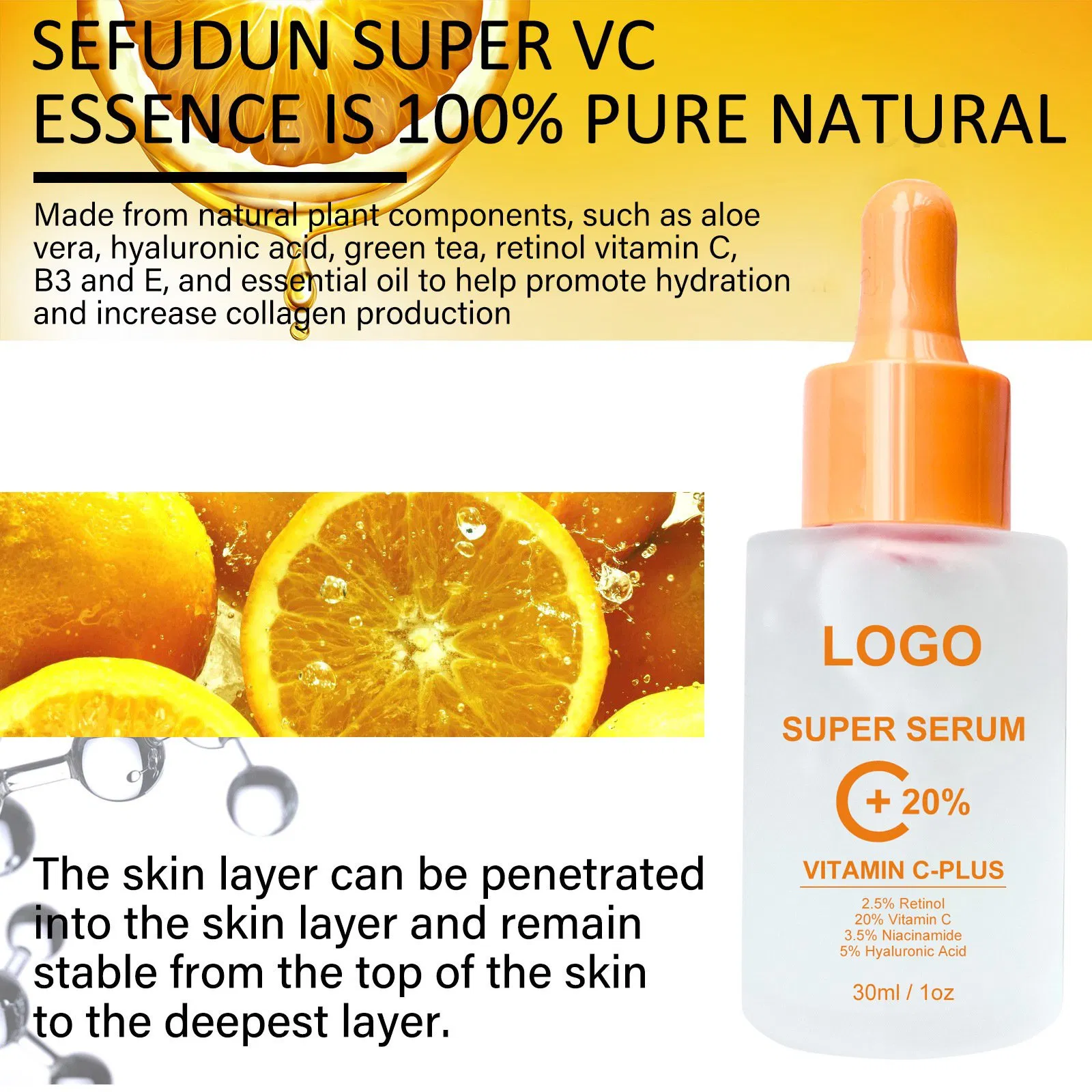 Suero para el cuidado de la piel, natural, eliminación de acné y granos, esencia reparadora de aloe para el rostro, gel hidratante antienvejecimiento, suero facial de vitamina C