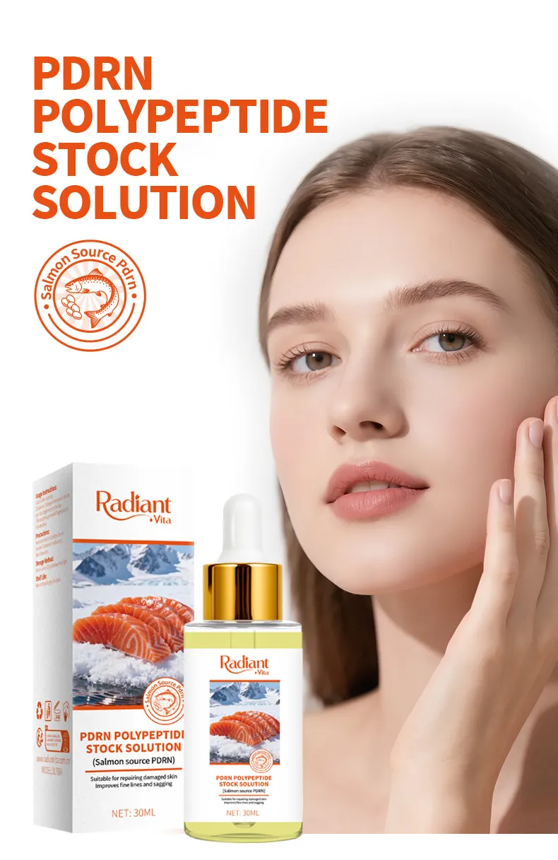 Suero facial reparador hidratante iluminador anti opaco de péptidos de salmón Pdrn rosa