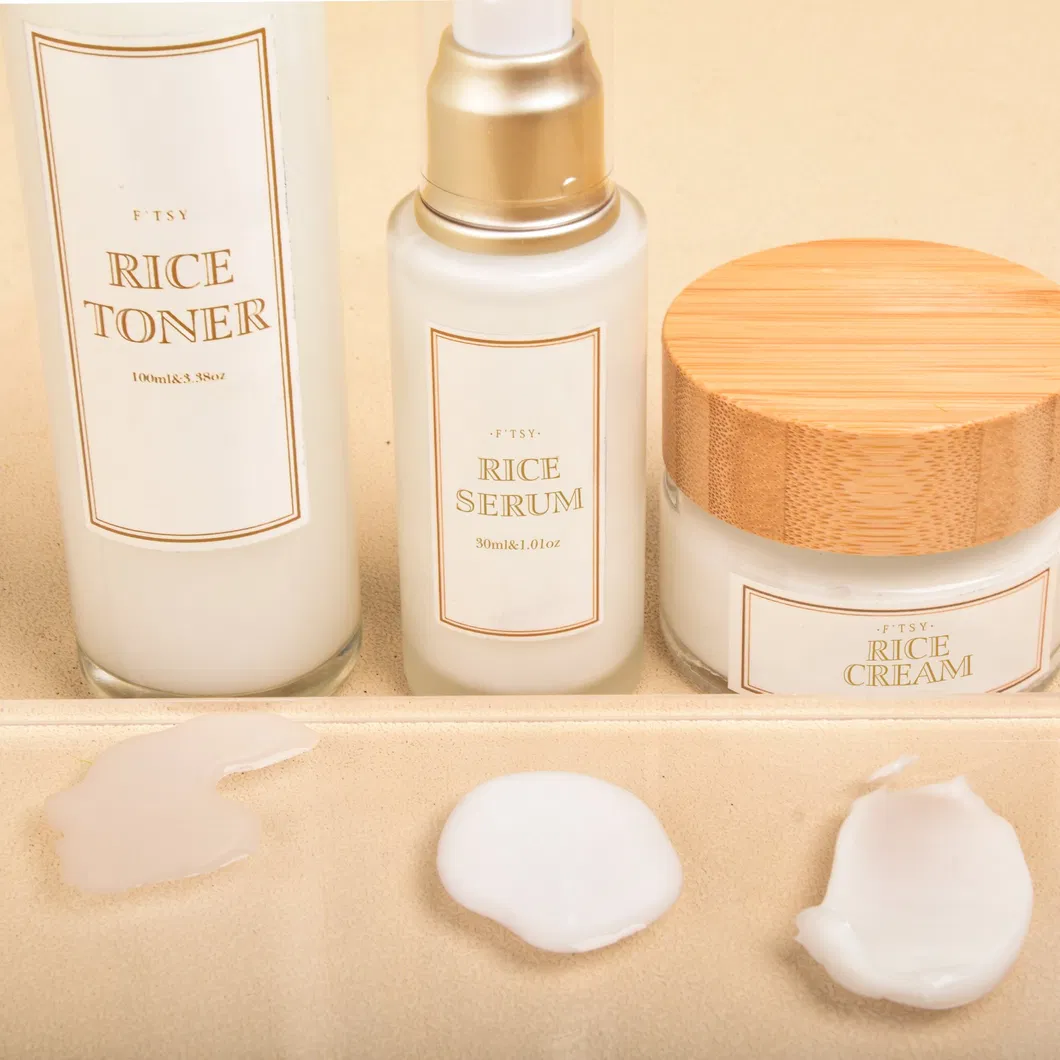 Conjunto de Cuidado de la Piel de Arroz Natural Personalizado Crema Aclaradora Facial Tónico Facial Suero Facial Antienvejecimiento Conjunto de Cuidado Personal de la Piel